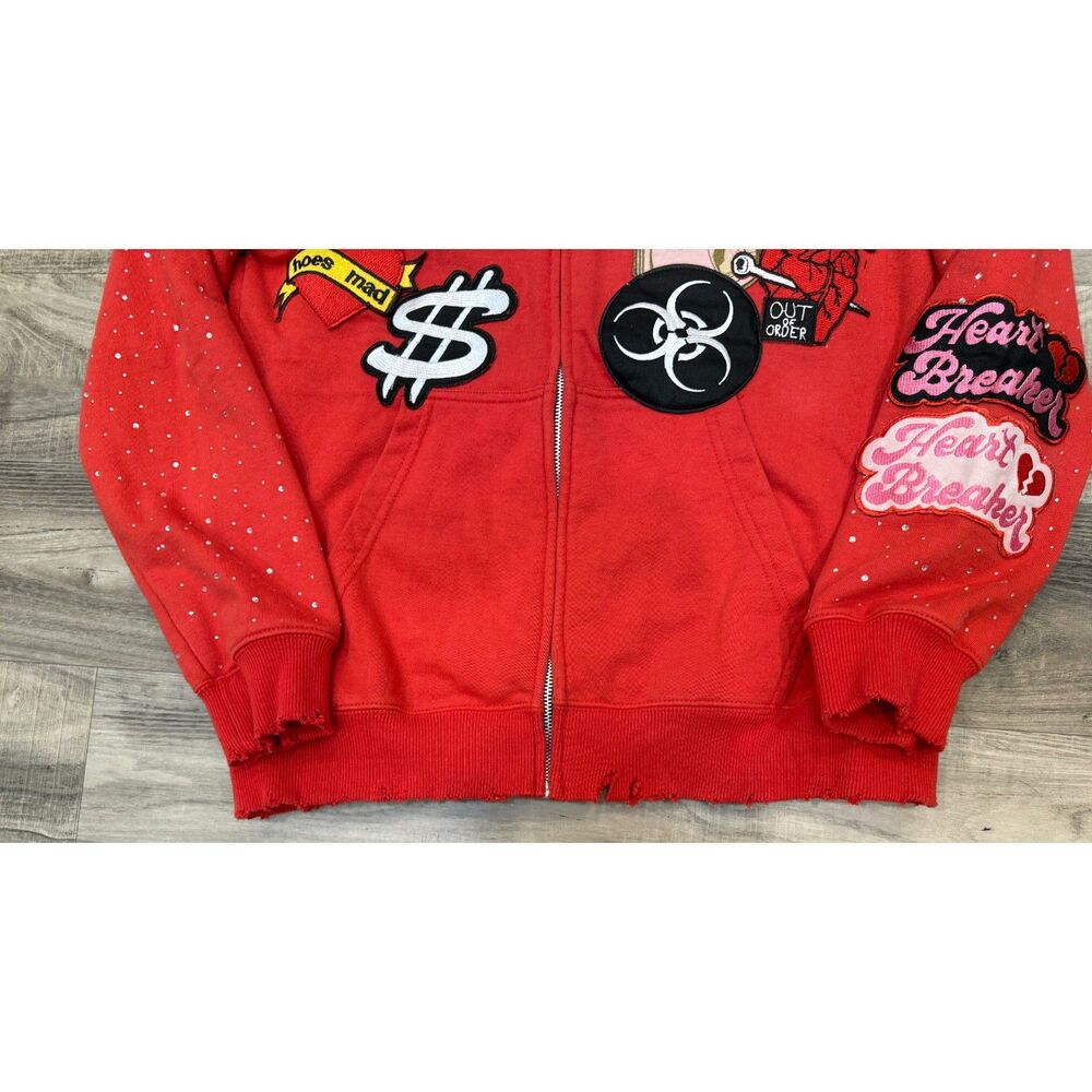 Resilient Studios Rhinestone Zip Sweatshirt Jacket Red L - Picture 8 of 8